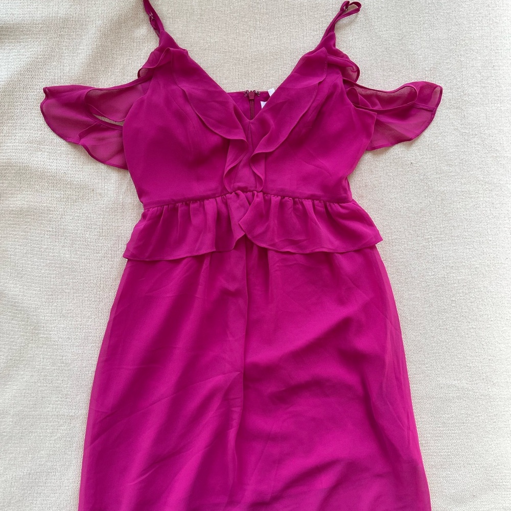 Bcbgeneration Pink Ruffle Cold Shoulder Midi Dress - image 2